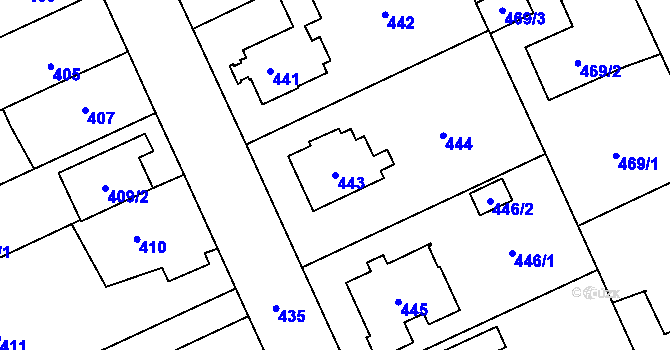 Parcela st. 443 v KÚ Chodov, Katastrální mapa