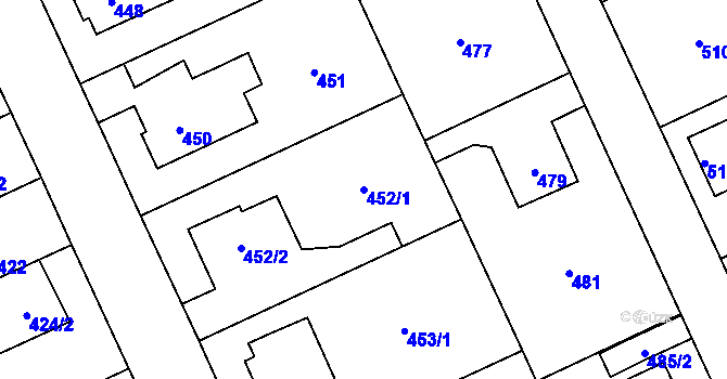 Parcela st. 452/1 v KÚ Chodov, Katastrální mapa