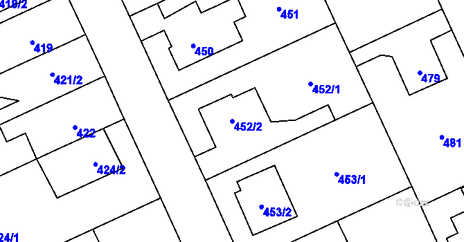 Parcela st. 452/2 v KÚ Chodov, Katastrální mapa