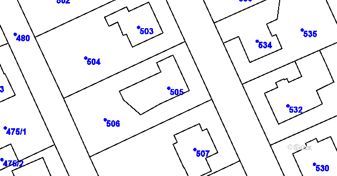 Parcela st. 505 v KÚ Chodov, Katastrální mapa