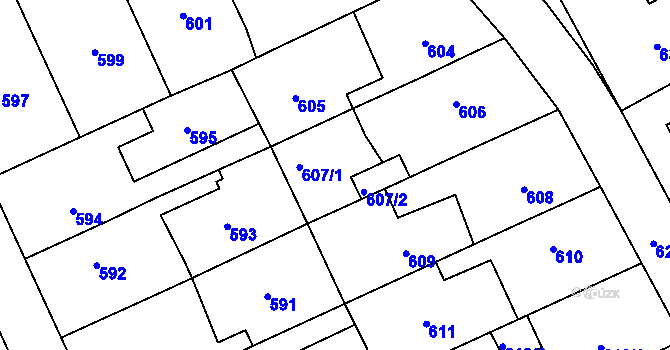 Parcela st. 607 v KÚ Chodov, Katastrální mapa
