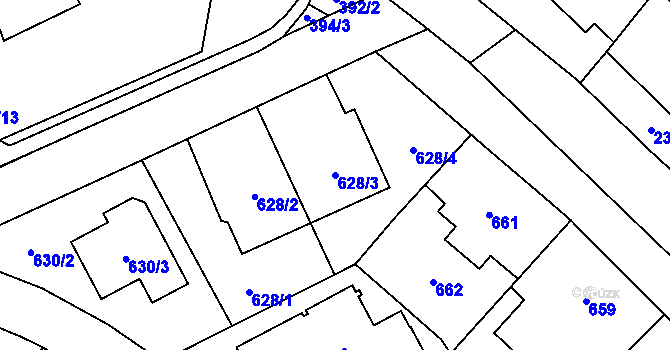 Parcela st. 628/3 v KÚ Chodov, Katastrální mapa