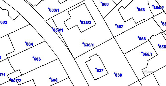 Parcela st. 636/1 v KÚ Chodov, Katastrální mapa