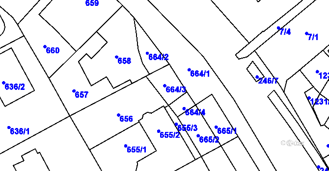 Parcela st. 664/3 v KÚ Chodov, Katastrální mapa