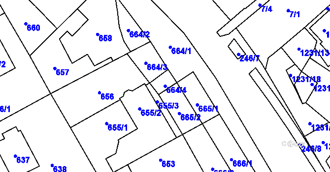 Parcela st. 664/4 v KÚ Chodov, Katastrální mapa