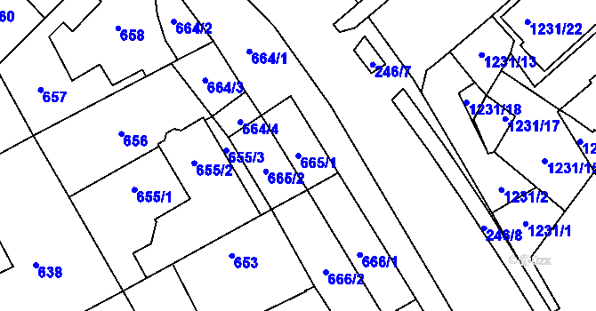 Parcela st. 665/1 v KÚ Chodov, Katastrální mapa