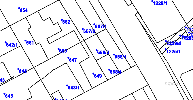 Parcela st. 668/3 v KÚ Chodov, Katastrální mapa