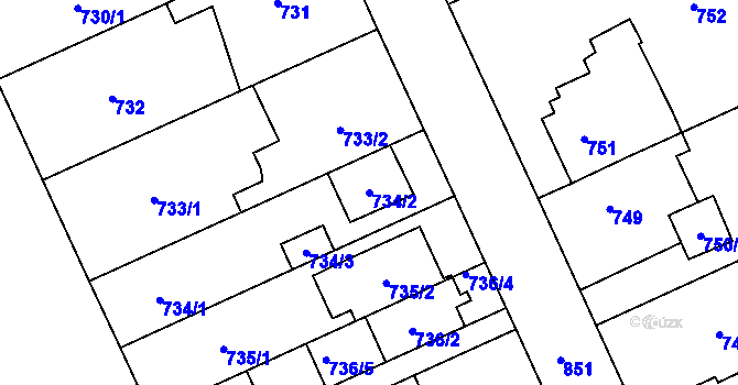 Parcela st. 734/2 v KÚ Chodov, Katastrální mapa