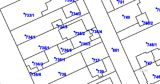 Parcela st. 736/2 v KÚ Chodov, Katastrální mapa