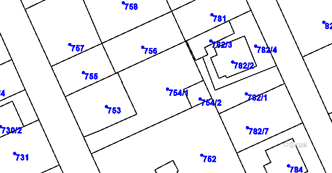 Parcela st. 754 v KÚ Chodov, Katastrální mapa