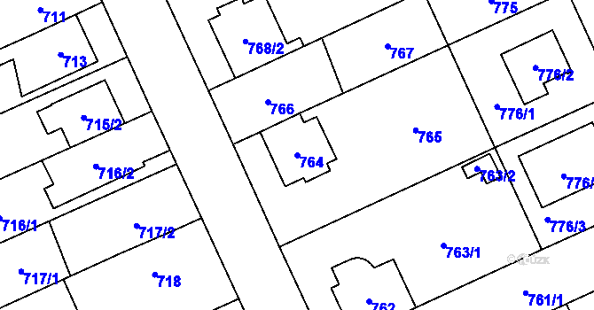 Parcela st. 764 v KÚ Chodov, Katastrální mapa