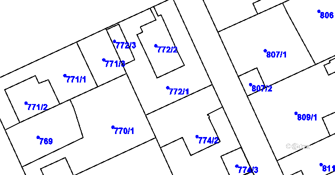 Parcela st. 772/1 v KÚ Chodov, Katastrální mapa
