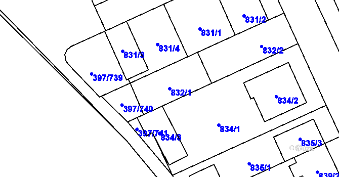 Parcela st. 832/1 v KÚ Chodov, Katastrální mapa