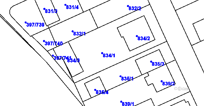 Parcela st. 834/1 v KÚ Chodov, Katastrální mapa