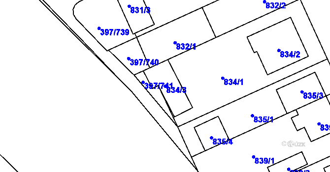 Parcela st. 834/3 v KÚ Chodov, Katastrální mapa