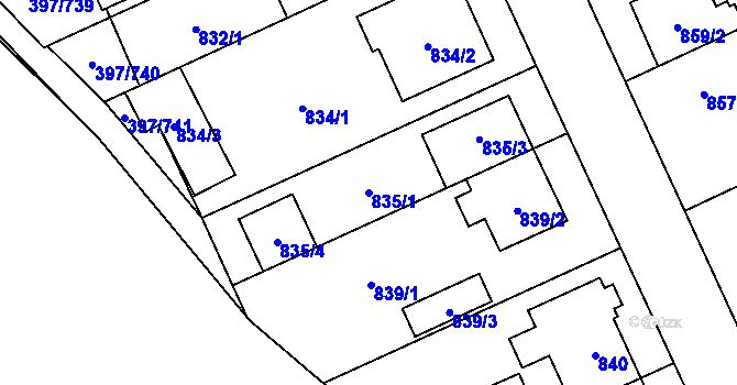 Parcela st. 835/1 v KÚ Chodov, Katastrální mapa