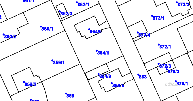 Parcela st. 864/1 v KÚ Chodov, Katastrální mapa