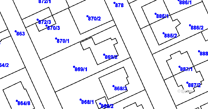 Parcela st. 869/2 v KÚ Chodov, Katastrální mapa
