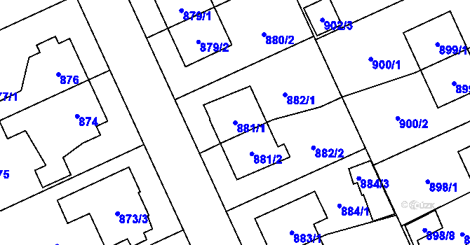 Parcela st. 881/1 v KÚ Chodov, Katastrální mapa