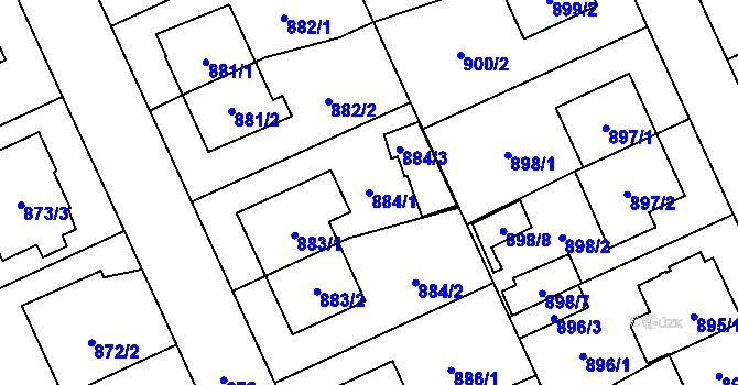 Parcela st. 884/1 v KÚ Chodov, Katastrální mapa