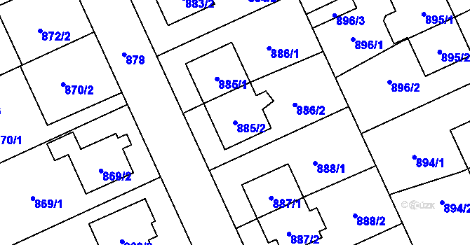 Parcela st. 885/2 v KÚ Chodov, Katastrální mapa