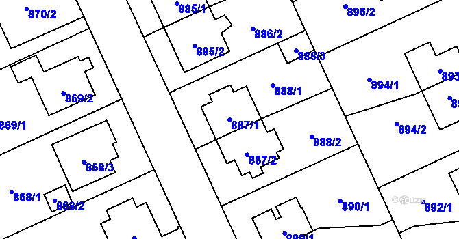 Parcela st. 887/1 v KÚ Chodov, Katastrální mapa
