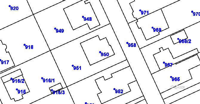 Parcela st. 950 v KÚ Chodov, Katastrální mapa