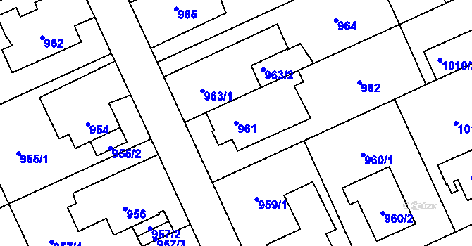Parcela st. 961 v KÚ Chodov, Katastrální mapa