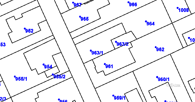 Parcela st. 963 v KÚ Chodov, Katastrální mapa
