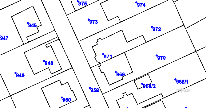 Parcela st. 971 v KÚ Chodov, Katastrální mapa