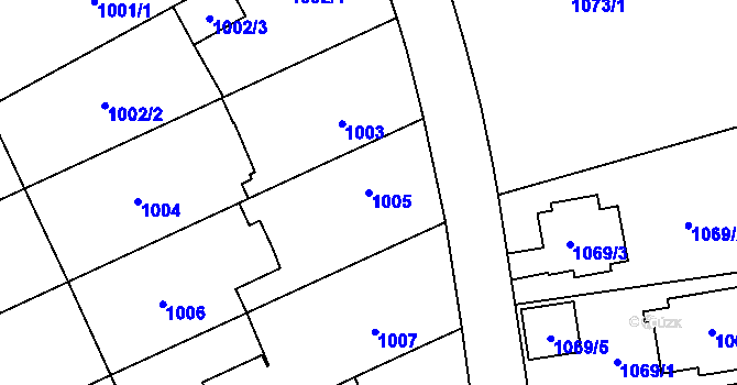 Parcela st. 1005 v KÚ Chodov, Katastrální mapa