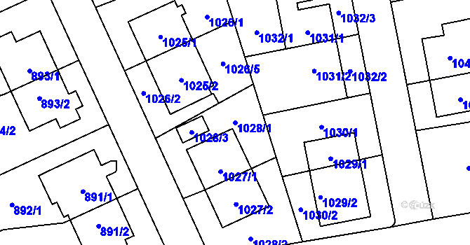 Parcela st. 1028/1 v KÚ Chodov, Katastrální mapa