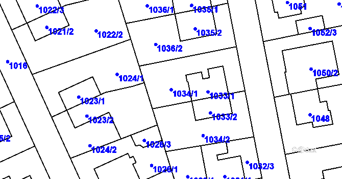 Parcela st. 1034/1 v KÚ Chodov, Katastrální mapa