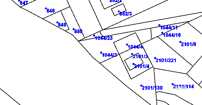 Parcela st. 1044/3 v KÚ Chodov, Katastrální mapa