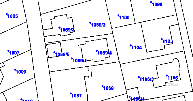 Parcela st. 1069/4 v KÚ Chodov, Katastrální mapa