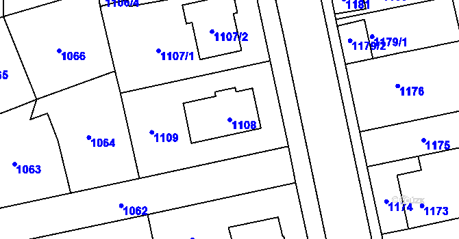 Parcela st. 1108 v KÚ Chodov, Katastrální mapa