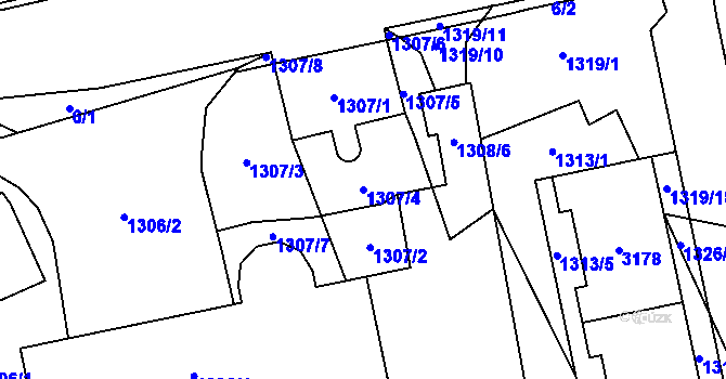 Parcela st. 1307/4 v KÚ Chodov, Katastrální mapa