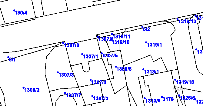 Parcela st. 1307/5 v KÚ Chodov, Katastrální mapa