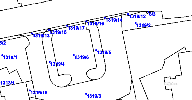 Parcela st. 1319/5 v KÚ Chodov, Katastrální mapa