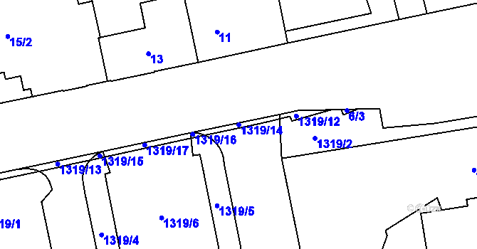 Parcela st. 1319/14 v KÚ Chodov, Katastrální mapa