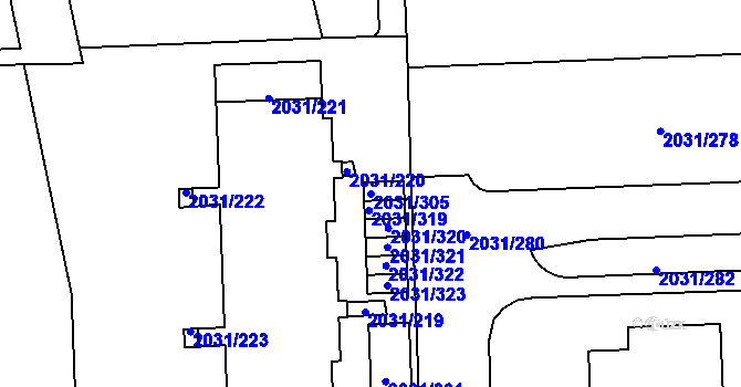 Parcela st. 2031/305 v KÚ Chodov, Katastrální mapa