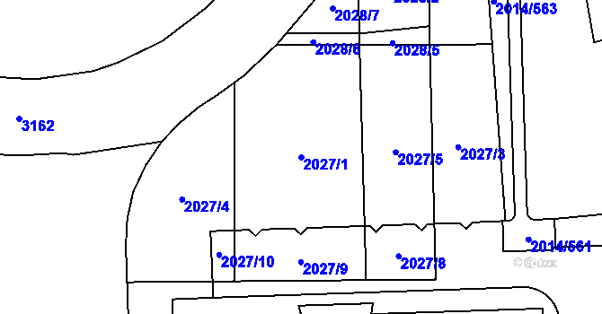 Parcela st. 2027/1 v KÚ Chodov, Katastrální mapa