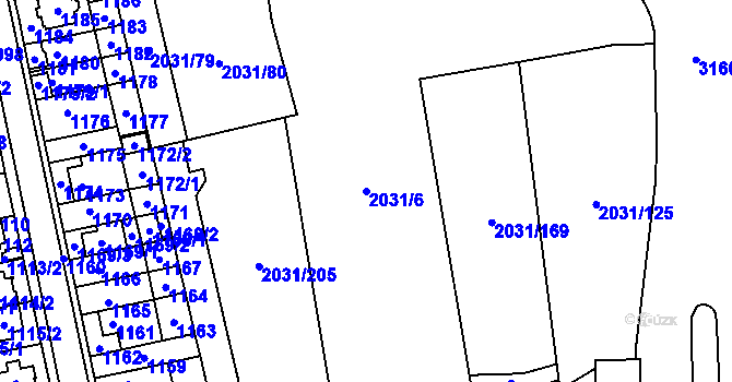Parcela st. 2031/6 v KÚ Chodov, Katastrální mapa