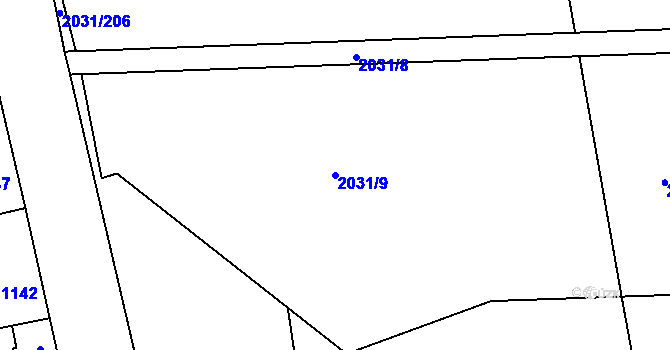 Parcela st. 2031/9 v KÚ Chodov, Katastrální mapa