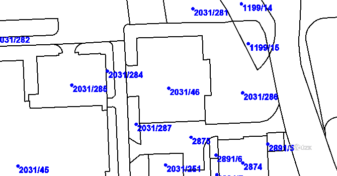Parcela st. 2031/46 v KÚ Chodov, Katastrální mapa
