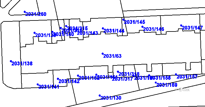 Parcela st. 2031/63 v KÚ Chodov, Katastrální mapa