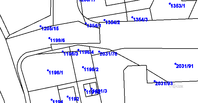 Parcela st. 2031/76 v KÚ Chodov, Katastrální mapa