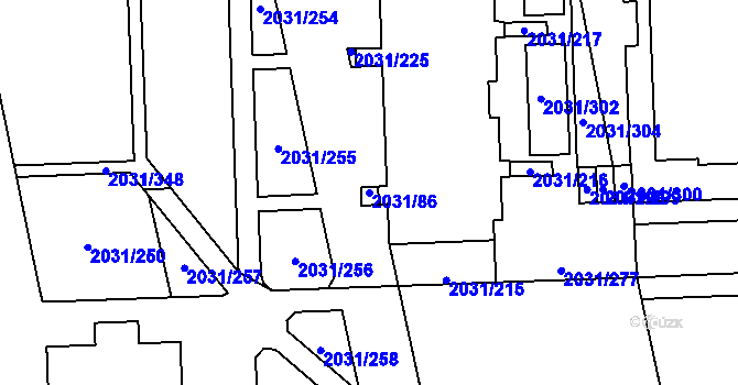 Parcela st. 2031/86 v KÚ Chodov, Katastrální mapa
