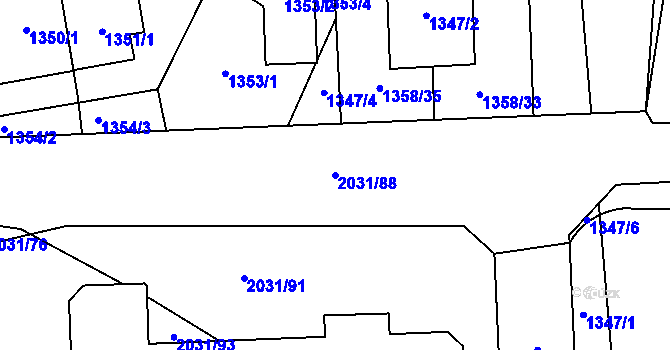 Parcela st. 2031/88 v KÚ Chodov, Katastrální mapa