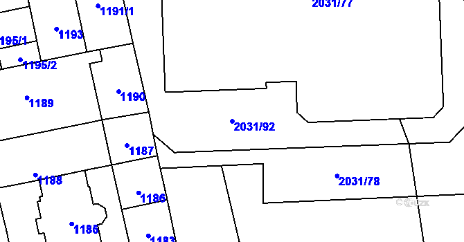 Parcela st. 2031/92 v KÚ Chodov, Katastrální mapa